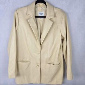 Abercrombie & Fitch Vegan Leather Blazer Cream Neutral Oversized Women M Jacket